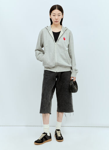 Comme Des Garçons PLAY Logo Patch Zip Hooded Sweatshirt Grey cpl0356012