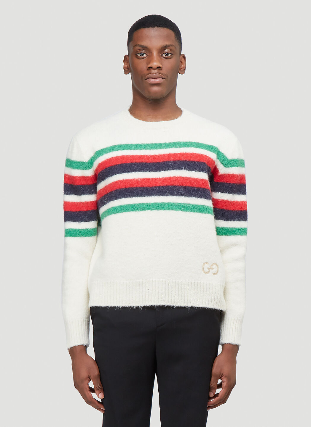Gucci Intarsia Knit Striped Sweater in White LN CC
