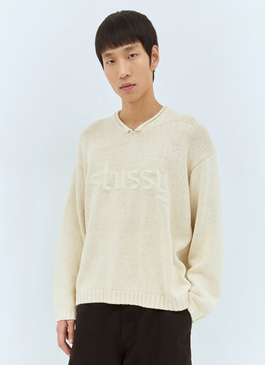 Stüssy ロールVネックロゴセーター クリーム sts0158008