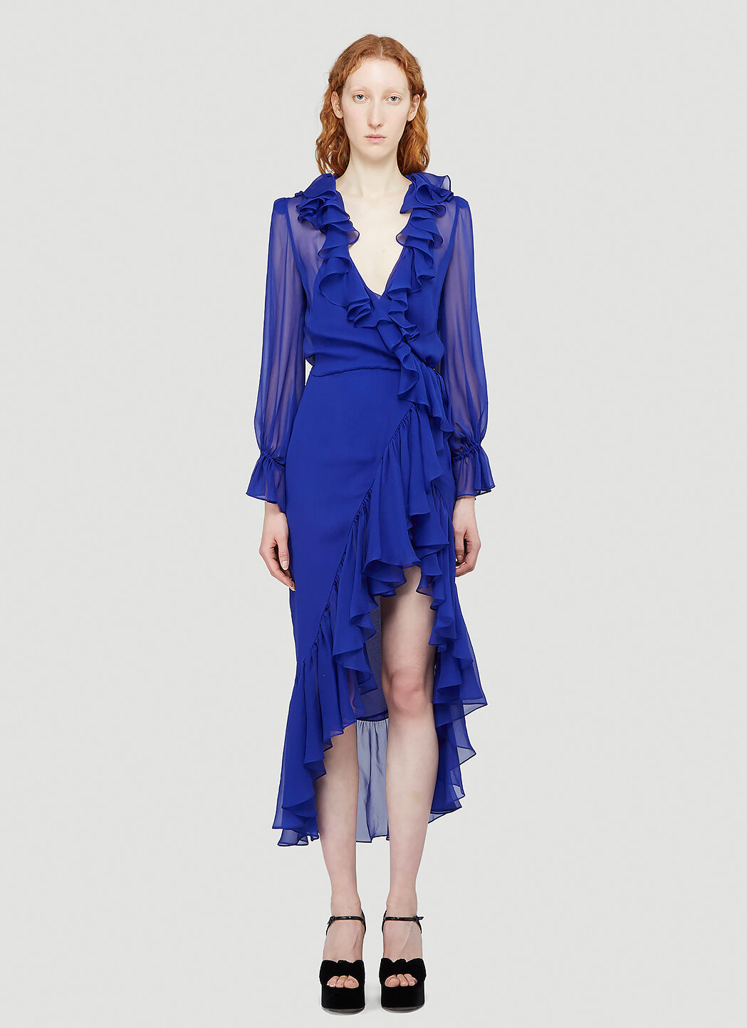 Blue silk yves saint laurent wrap dress sale