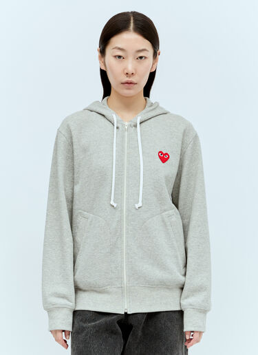 Comme Des Garçons PLAY Logo Patch Zip Hooded Sweatshirt Grey cpl0356012