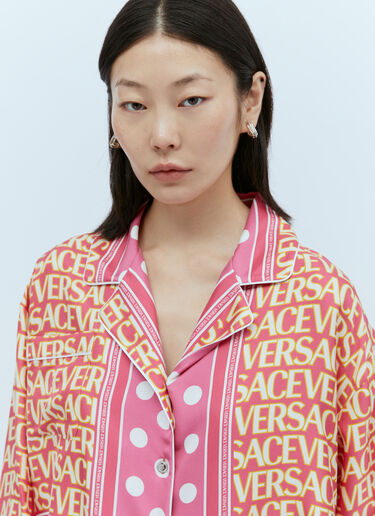 Versace 로고 프린트 크롭 티셔츠 핑크 vrs0253003