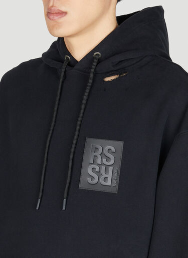 Raf Simons Destroyed Logo Patch Hooded Sweatshirt Black raf0151015