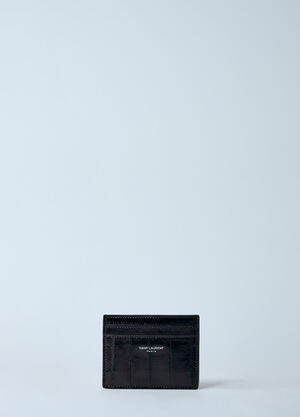 Saint Laurent Logo Print Leather Cardholder Black sla0158010