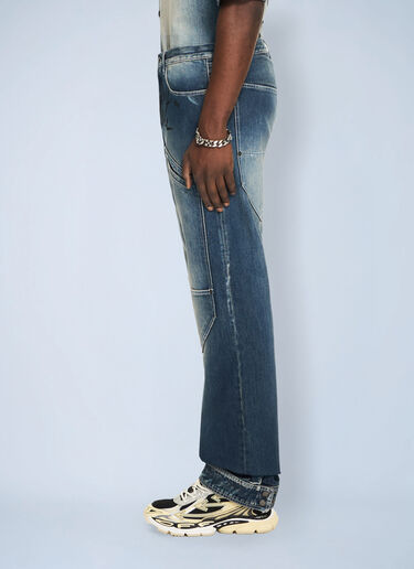 LN-CC® - Off-White: Cherry Diagonal Twist Stack Jeans - Blue Off-White Cherry Diagonal Twist Stack Jeans Blue ofw0164151