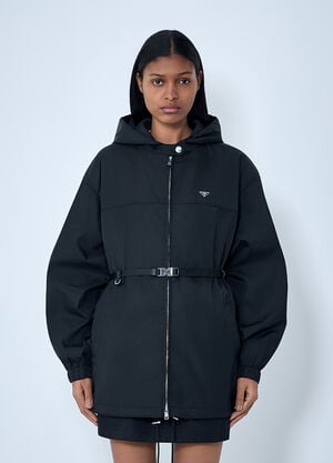 Prada Re-Nylon Hooded Belted Anorak Jacket Black pra0264033