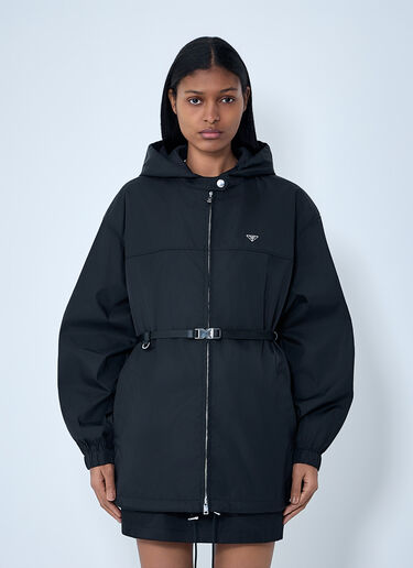 Prada Re-Nylon Hooded Belted Anorak Jacket Black pra0264033