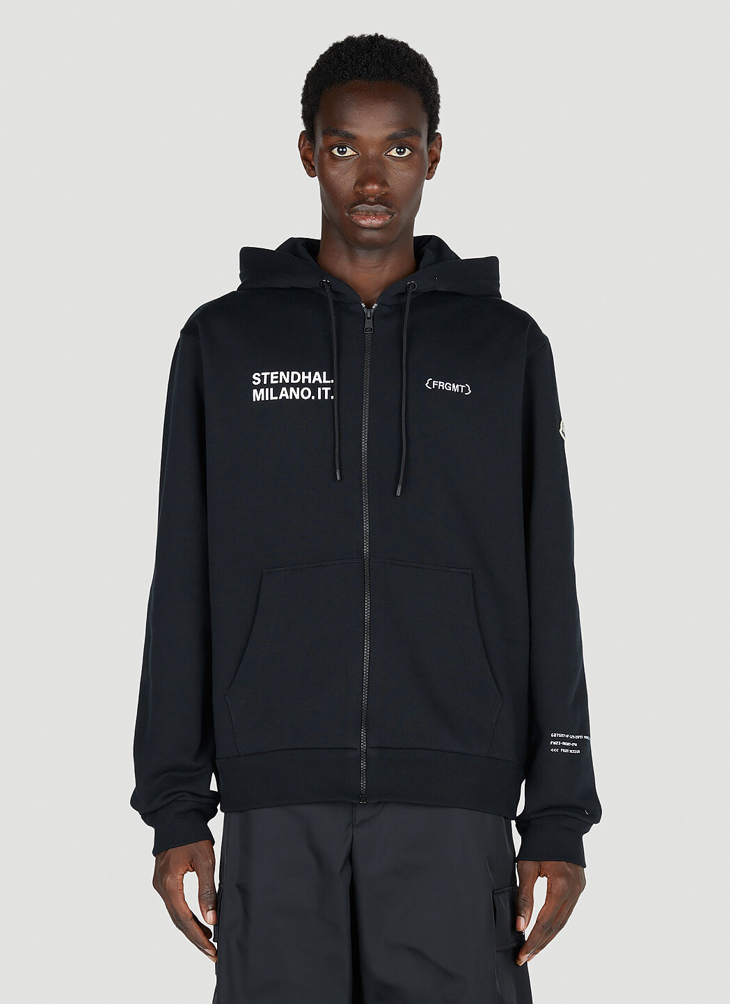 7 Moncler Fragment Logo Print Hooded Sweatshirt in Black LN CC