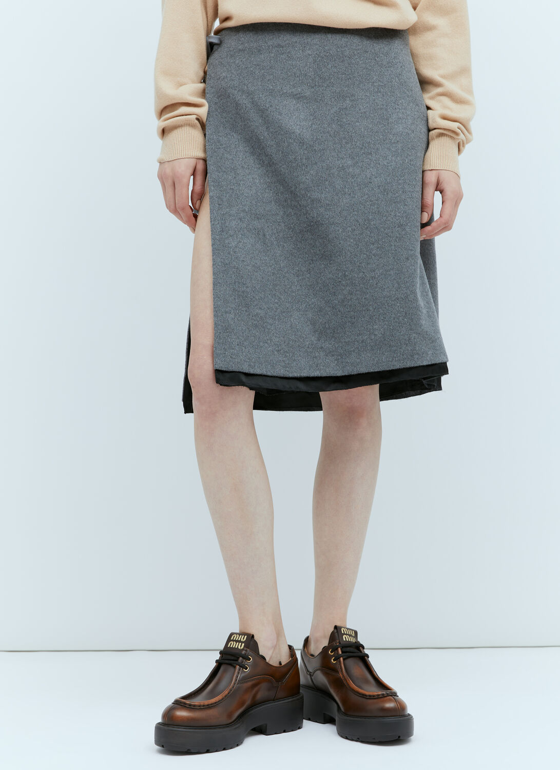 Shop Miu Miu Velour Midi Skirt In Grey