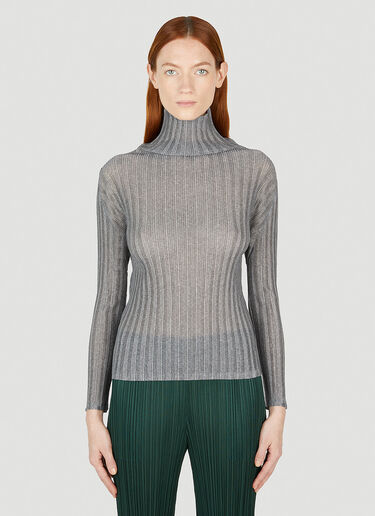 Pleats Please Issey Miyake Rib Pleats High Neck Top Grey plp0252009