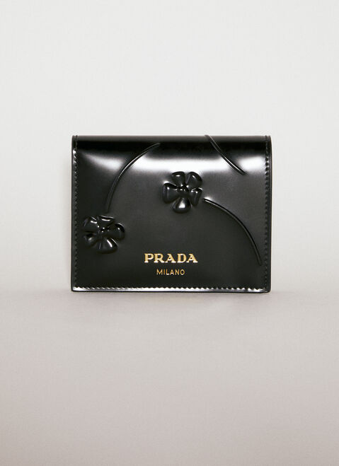 Prada Flower Embossed Bi-Fold Wallet Black pra0255003