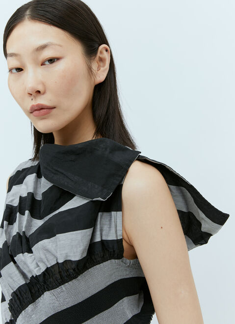 Issey Miyake アシンメトリー ストライプ トップス ホワイト ism0254004