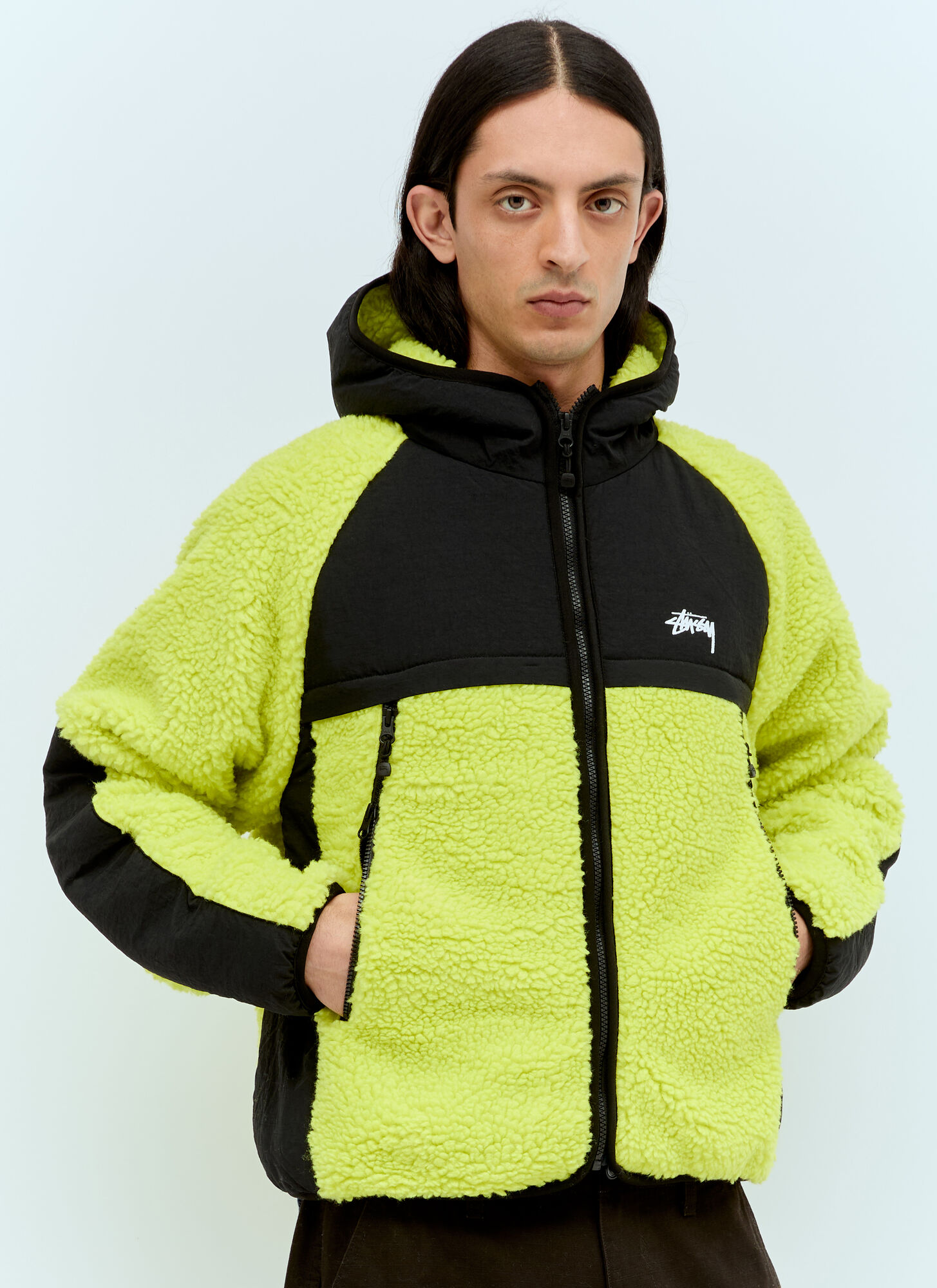 Shop Stussy Sherpa Panelled Jacket In Green