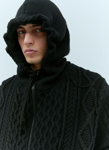 Junya Watanabe Cabel Knit Hooded Zip-Up Cardigan Black jwn0154010