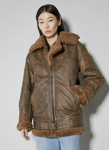 Hooded Leather Aviator Jacket Saint Laurent Hooded Leather Aviator Jacket Brown sla0253041