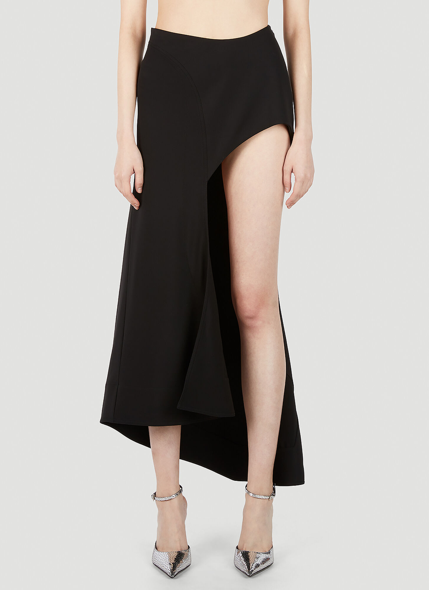 Mugler Asymmetric Jersey Midi Skirt In Black