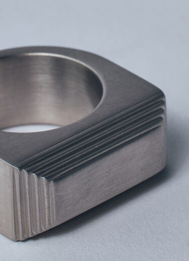 Rick Owens Etched Beveled Ring Silver ric0259025