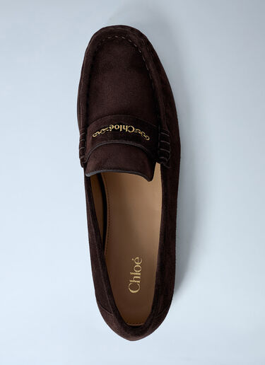 Chloé Suede Logo Motif Loafers Brown chl0262029