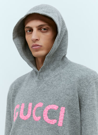 Gucci Logo Embroidery Wool Hooded Sweatshirt Grey guc0155065