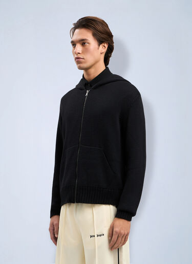 Palm Angels Curved Logo Knit Hoodie Black pma0164272