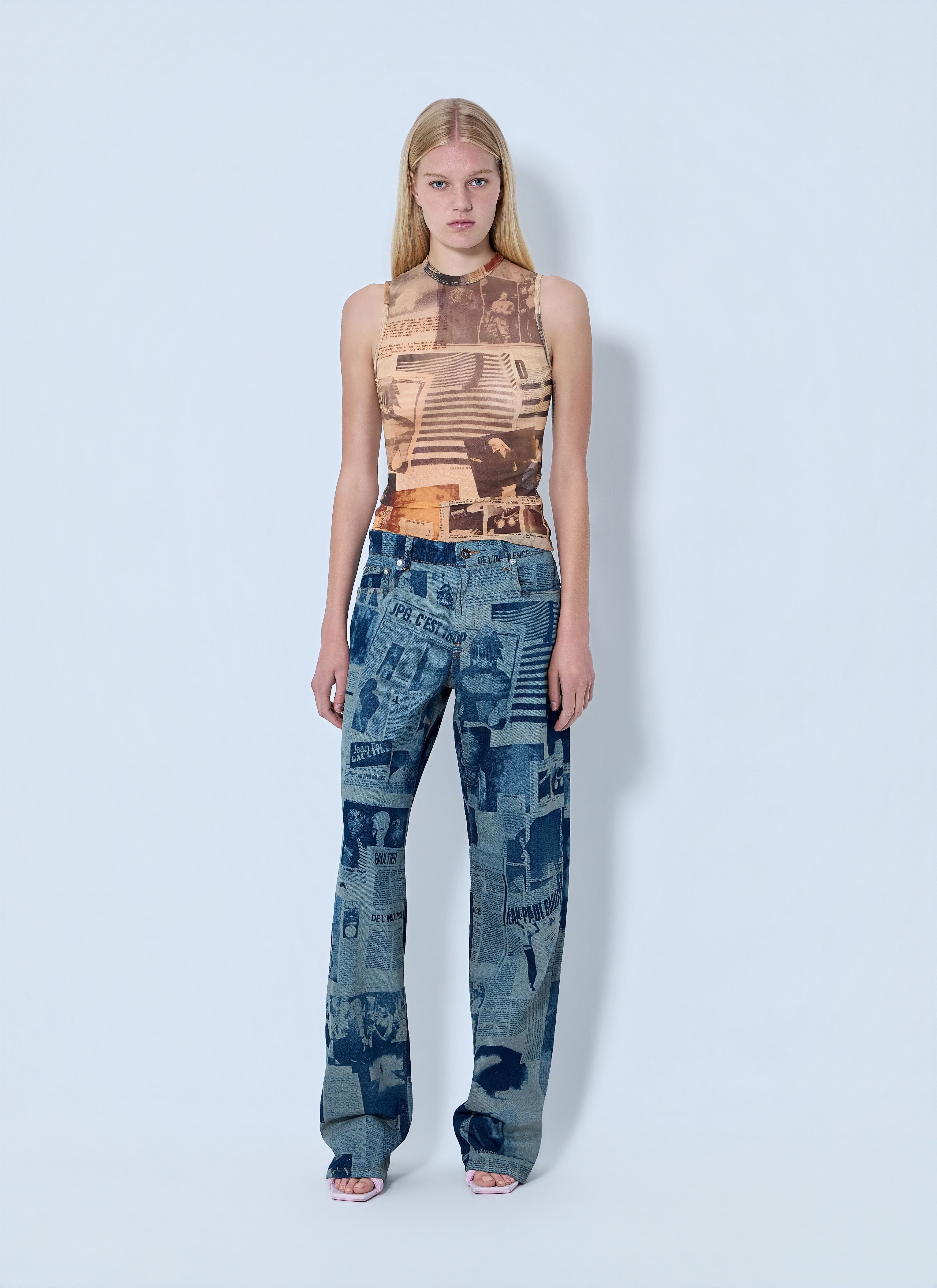 Jean Paul Gaultier Women's' Mesh Printed Journal Tank Top in Brown