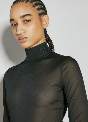 Prada Sheer Long-Sleeve Bodysuit Black pra0255006