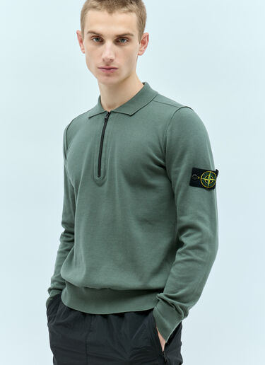 Stone Island Quarter-Zip-Up Knit Sweatshirt Green sto0156086