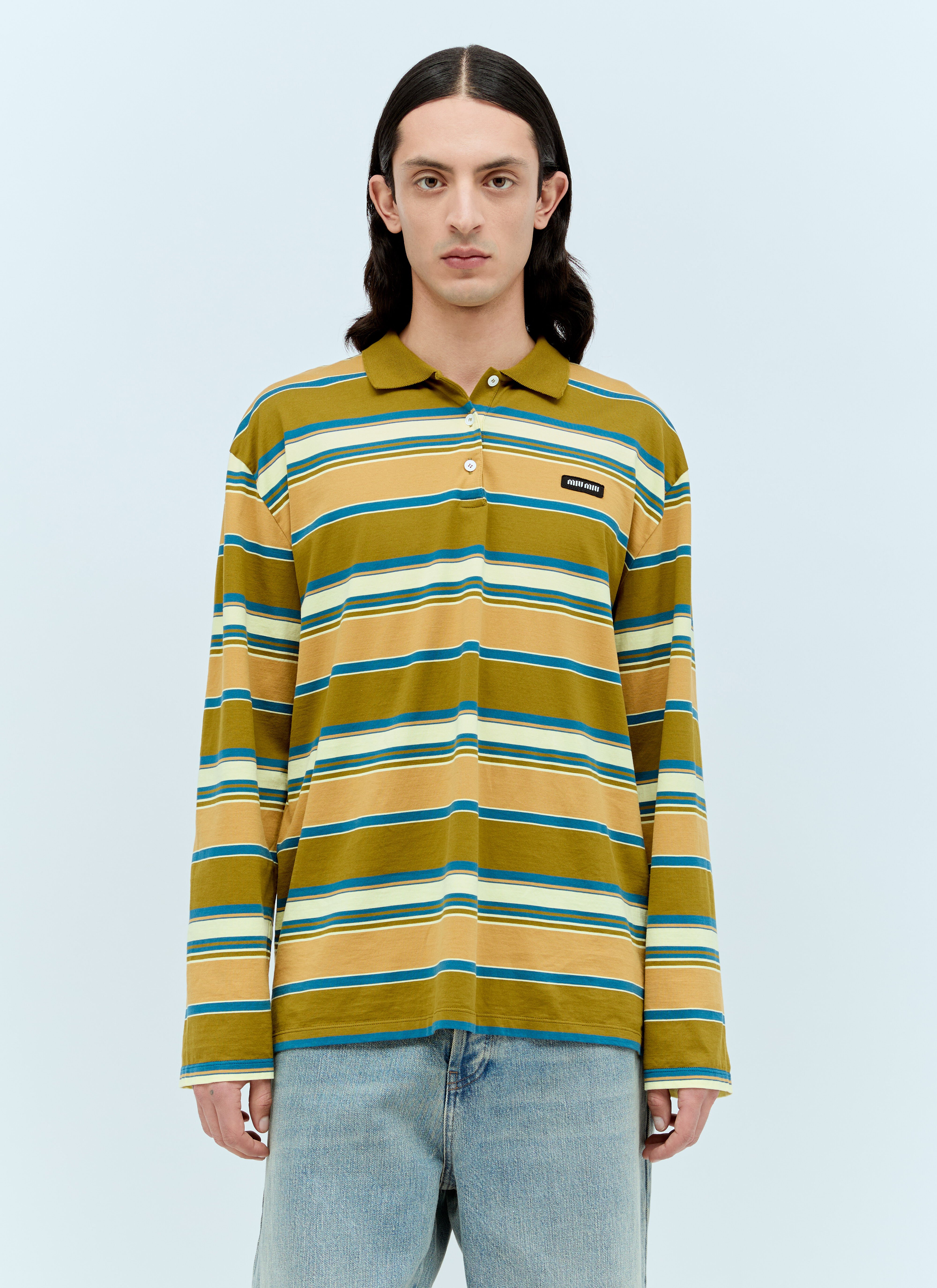 Miu Miu Striped Polo T-Shirt Beige miu0155005