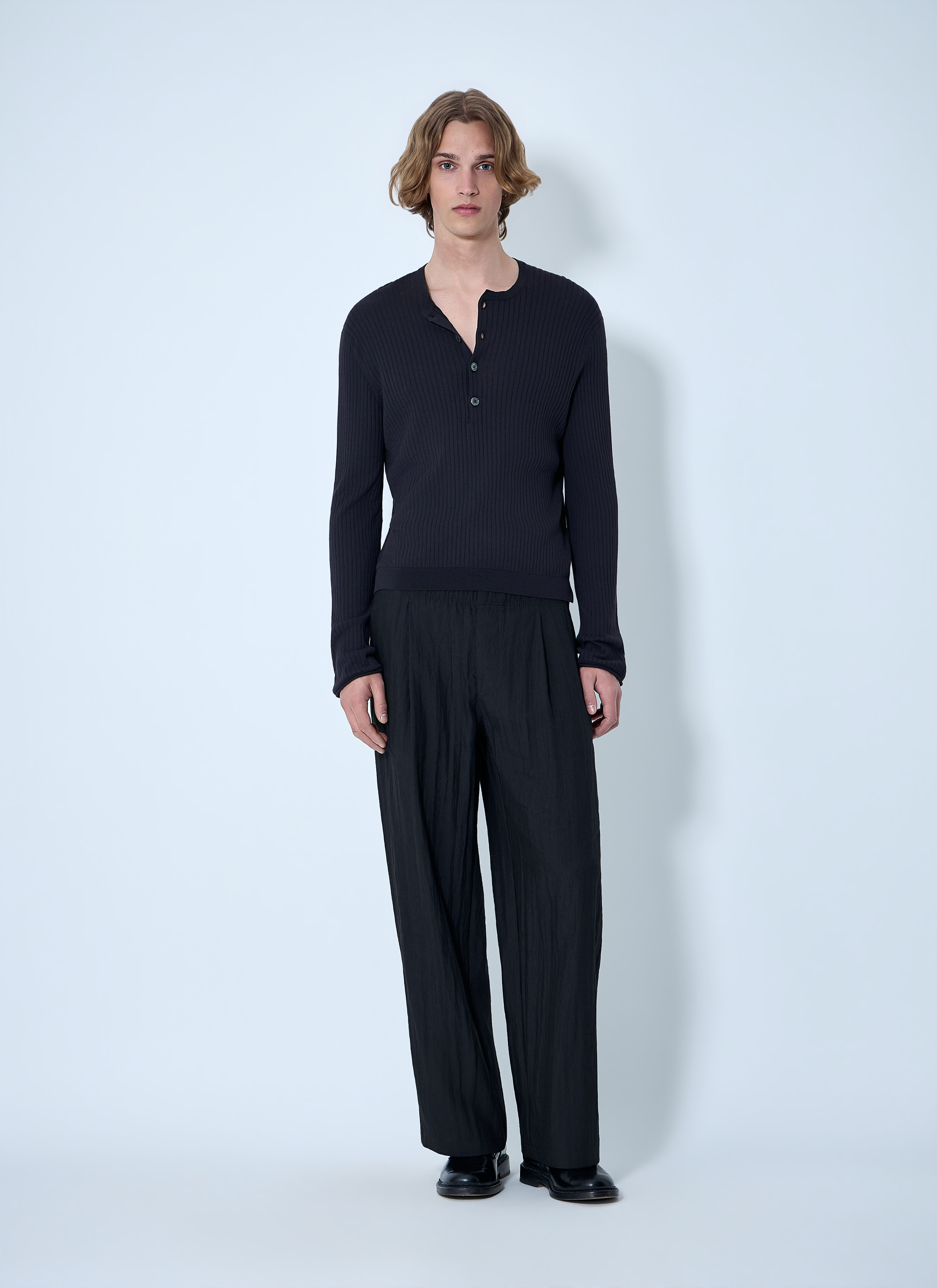 Our Legacy Men's' Fine Knit Cotton Crepe Henley in Black | LN-CC®