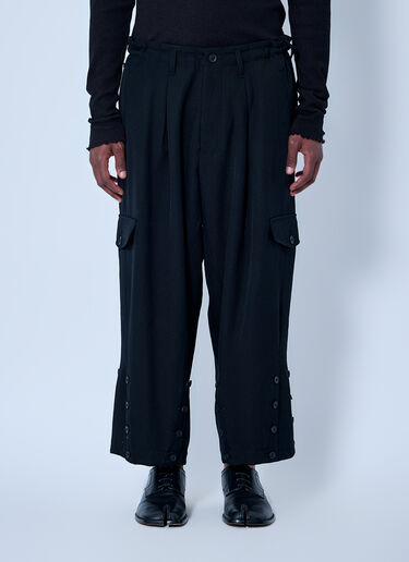 LN-CC® - Yohji Yamamoto: Hem Button Pants - Black Yohji Yamamoto Hem Button Pants Black yoy0165002
