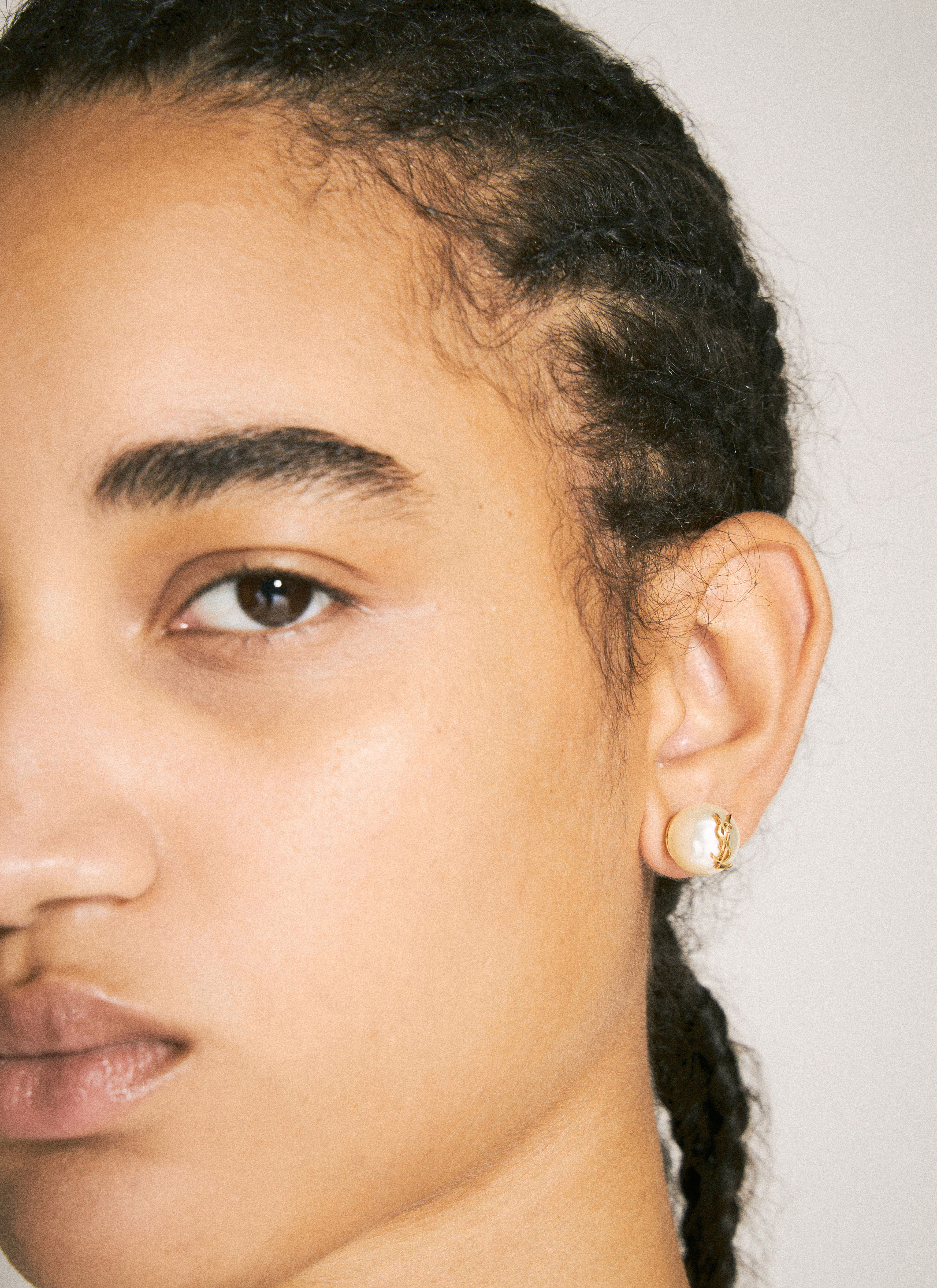 Saint Laurent Monogram Faux Pearl Earrings LN CC