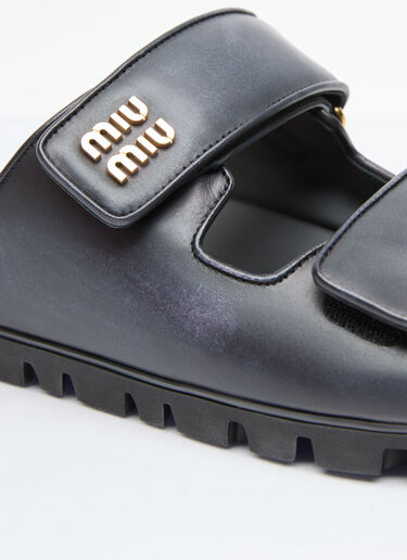 Miu Miu Logo Plaque Leather Slides Black miu0256016