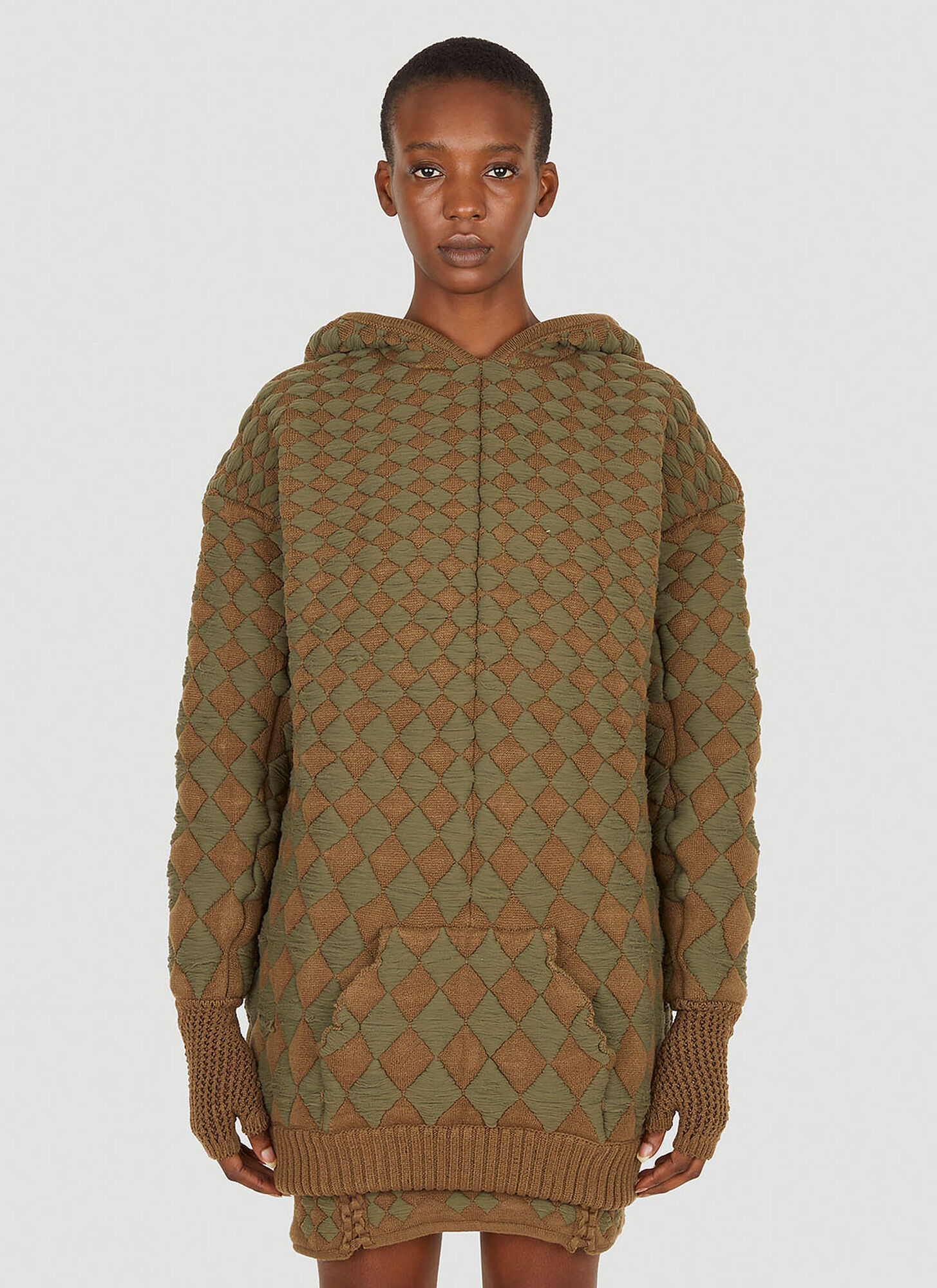 Isa Boulder Quilted Diamond-knit Stretch-knitted Hoody In Khaki