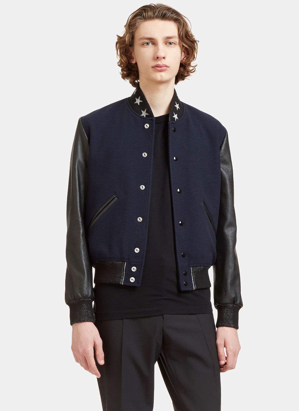 Saint Laurent Star Collared Teddy Bomber Jacket in Navy LN CC