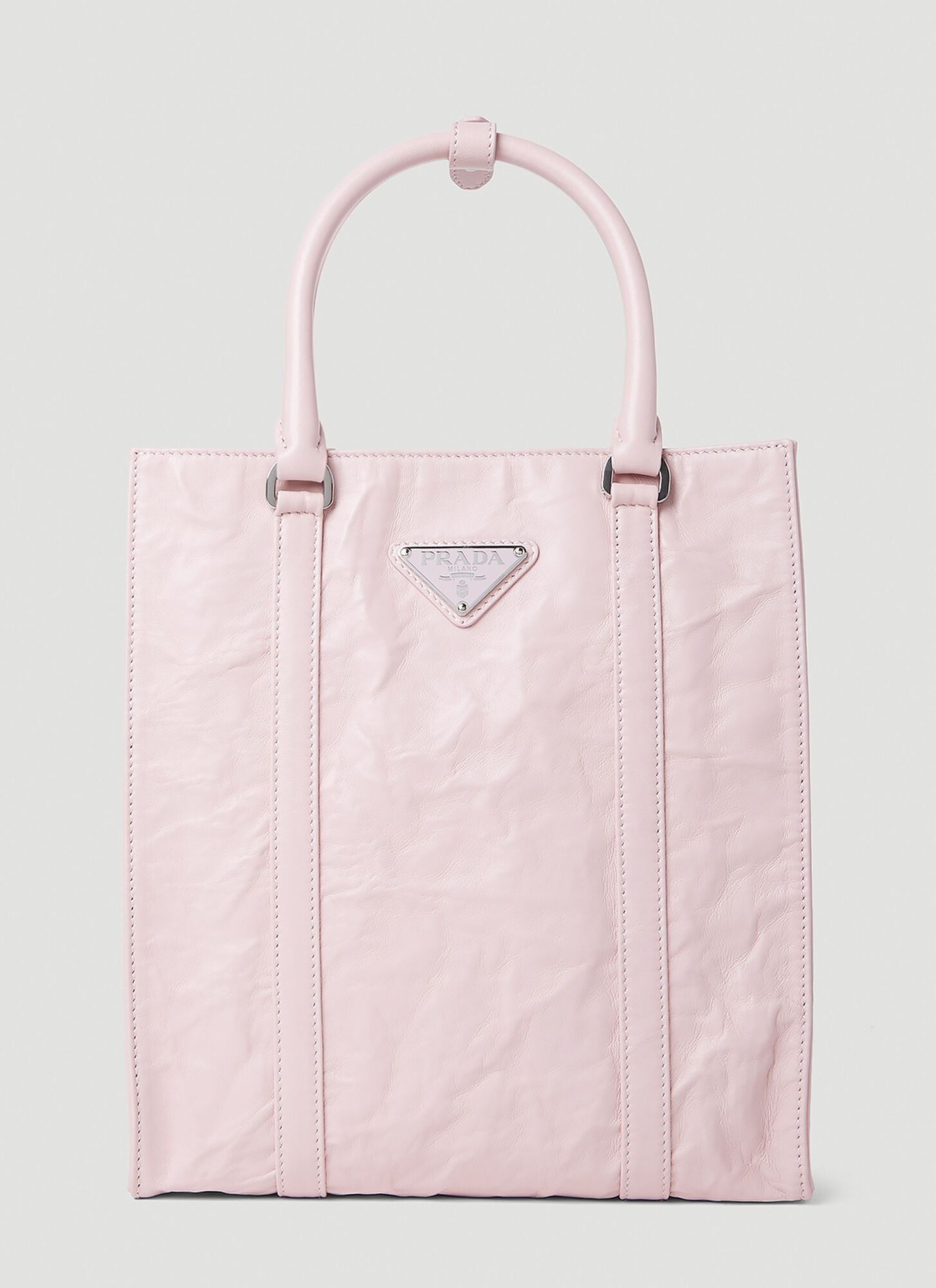 Prada Women Crinkled Leather Tote Bag In Pink