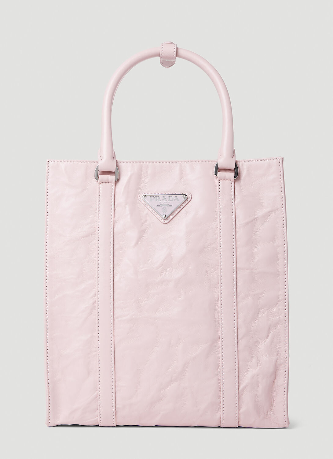 Prada Crinkled Leather Tote Bag In Pink