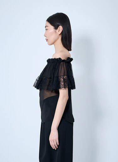 Saint Laurent 真丝绉布平纹细布蕾丝衬衫  黑色 sla0259021