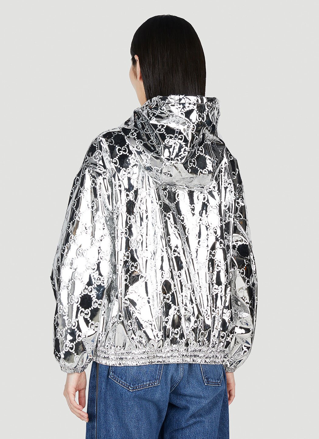 Gucci Women s GG Embossed Bomber Jacket in Silver LN CC