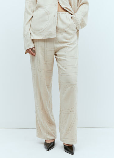 TOTEME Monogram Flannel Pyjama Pants Beige tot0255019