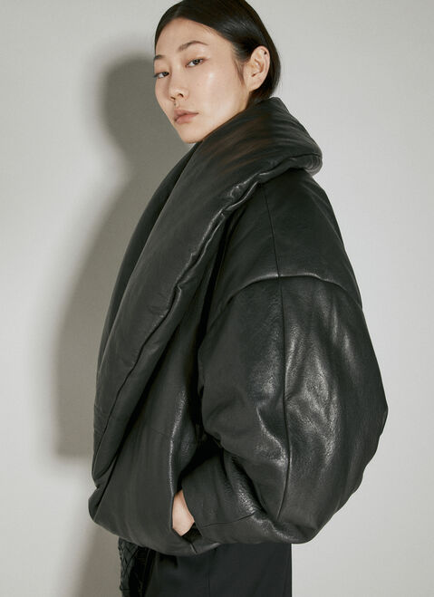 Rick Owens Cropped Leather Padded Jacket Black ric0253004