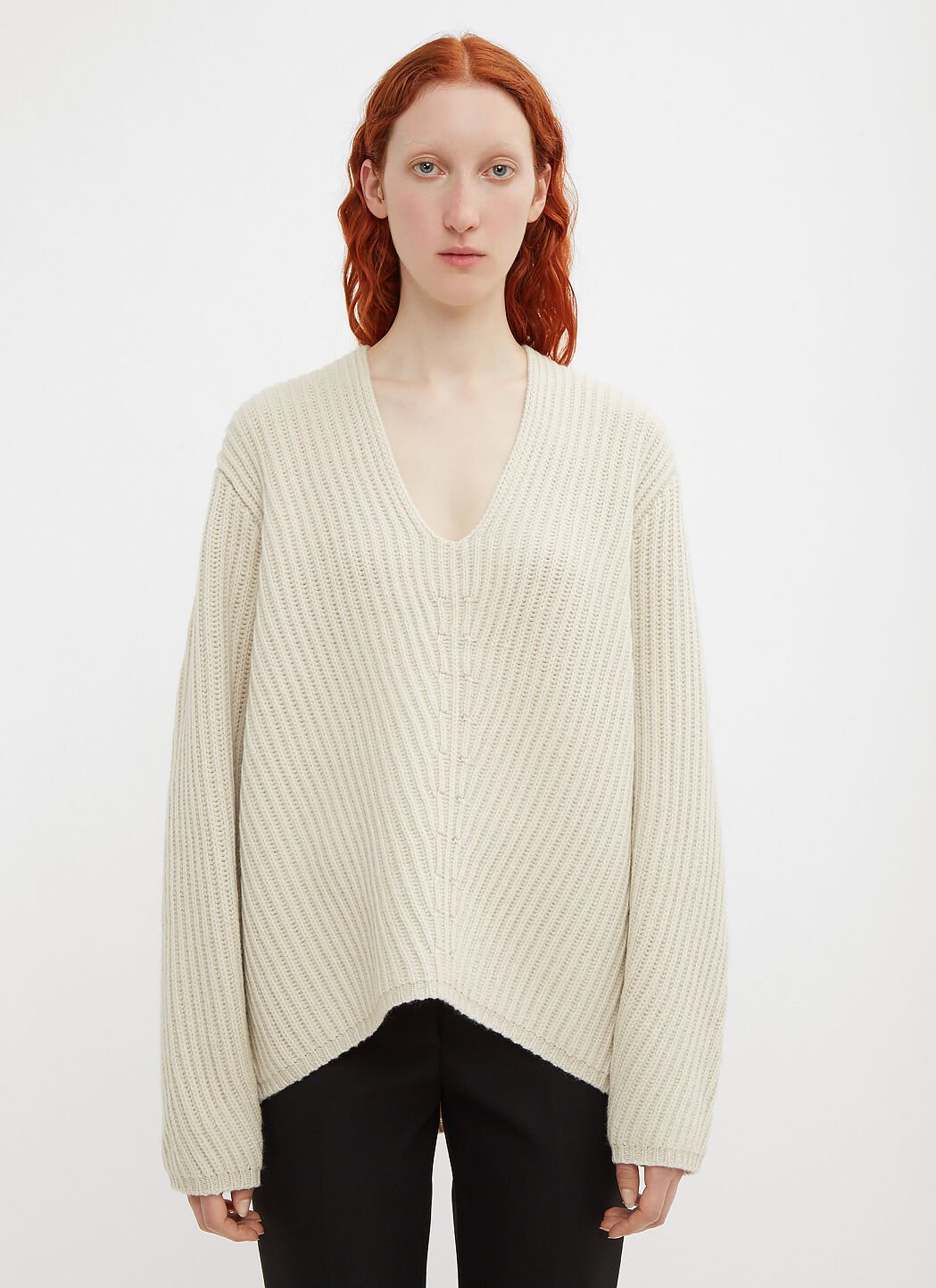 Acne Studios Women s Deborah Deep V Neck Knit Sweater in Beige