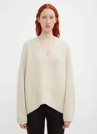 Acne Studios Deborah Deep V-Neck Knit Sweater Beige acn0234024