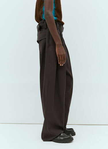 Jil Sander 벨티드 와이드 레그 울 팬츠 브라운 jil0153008
