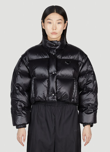 Prada Re-Nylon Convertible Cropped Down Jacket Black pra0254016
