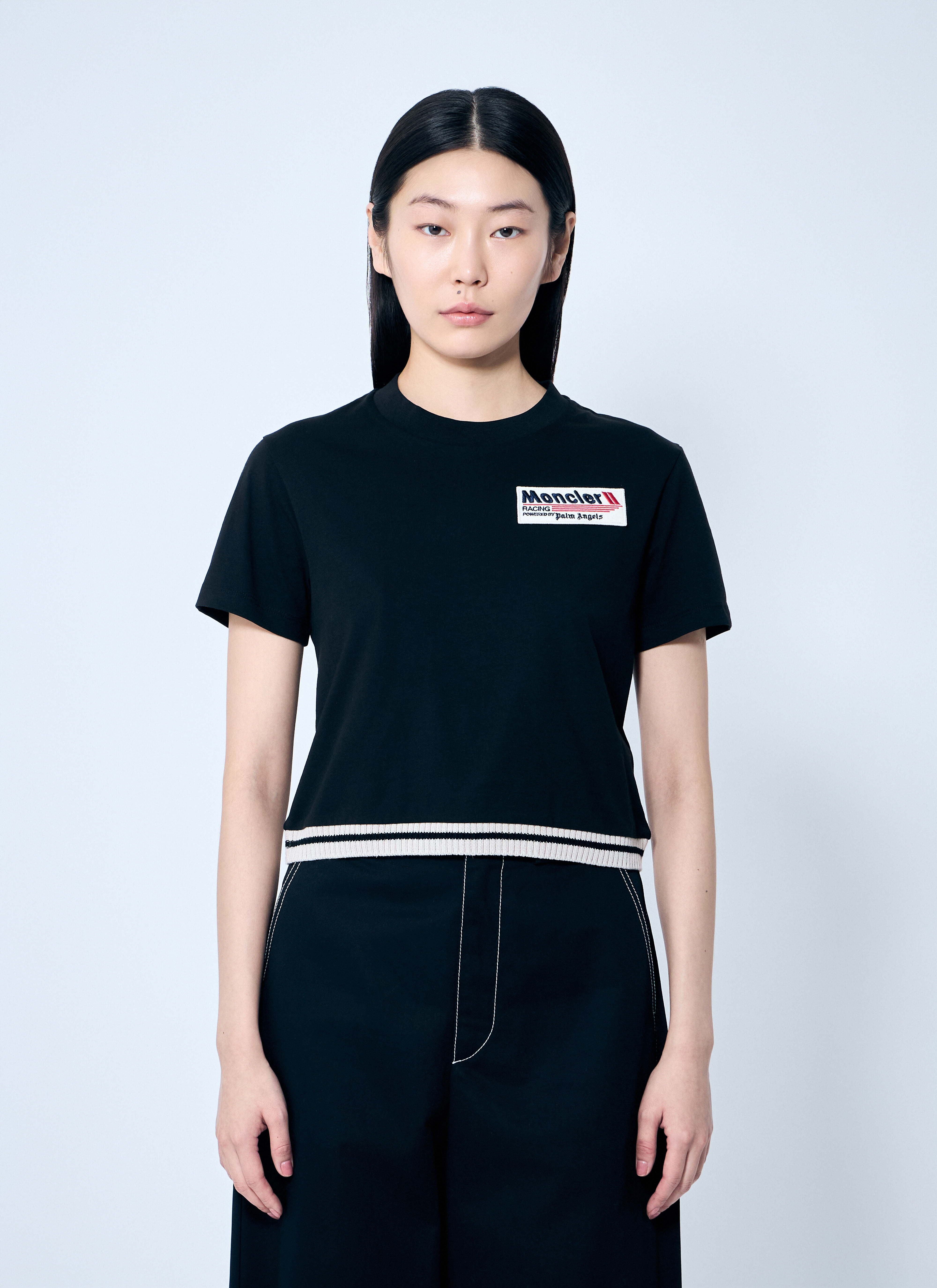 8 Moncler Palm Angels Women s Cropped Logo T Shirt in Black LN CC