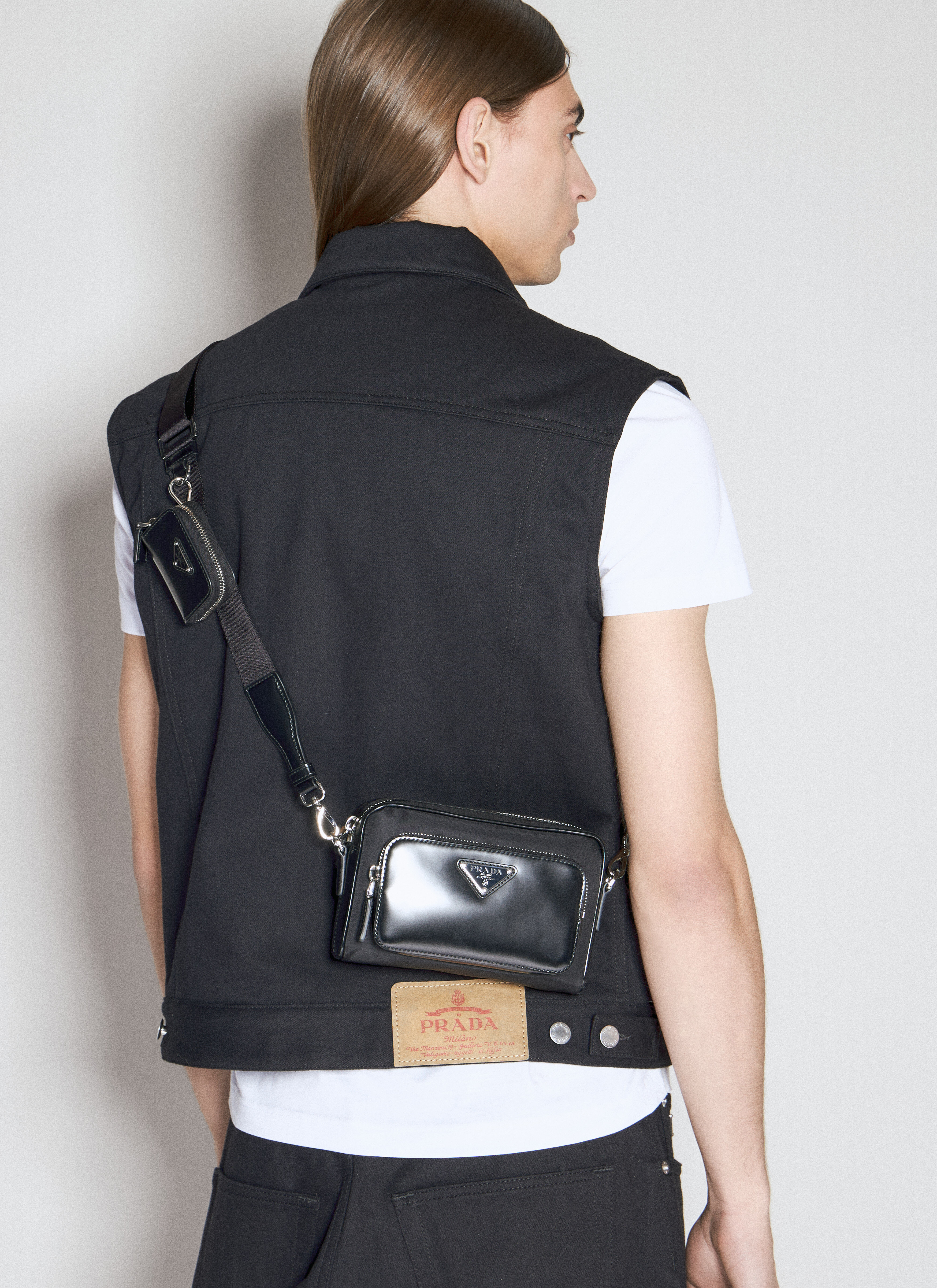 Prada Men s Re Nylon And Brushed Leather Crossbody Bag in Black LN CC