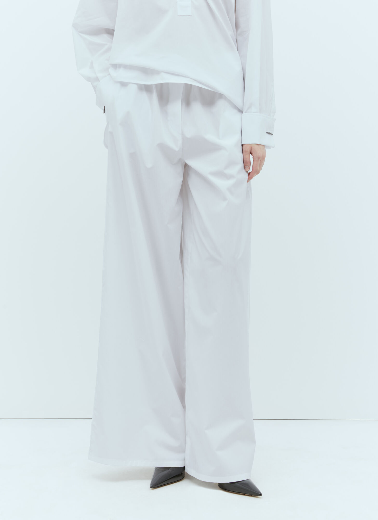 Max Mara Wide Poplin Pants In White