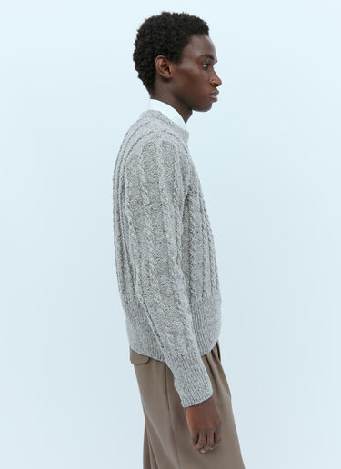 Thom Browne Twist Cable Knit Sweater With Four-Bar Strip Grey thb0153006