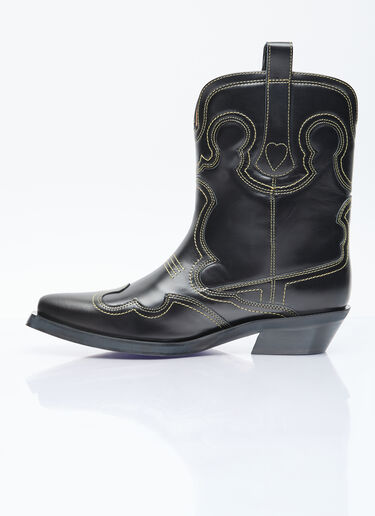 GANNI Embroidered Western Ankle Boots Black gan0255080