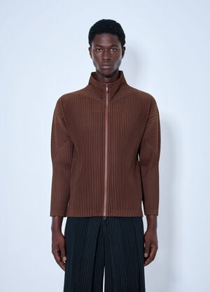 LN-CC® - Homme Plissé Issey Miyake: Pleated Zip-Up Jacket - Brown Homme Plissé Issey Miyake Pleated Zip-Up Jacket Brown hmp0165007